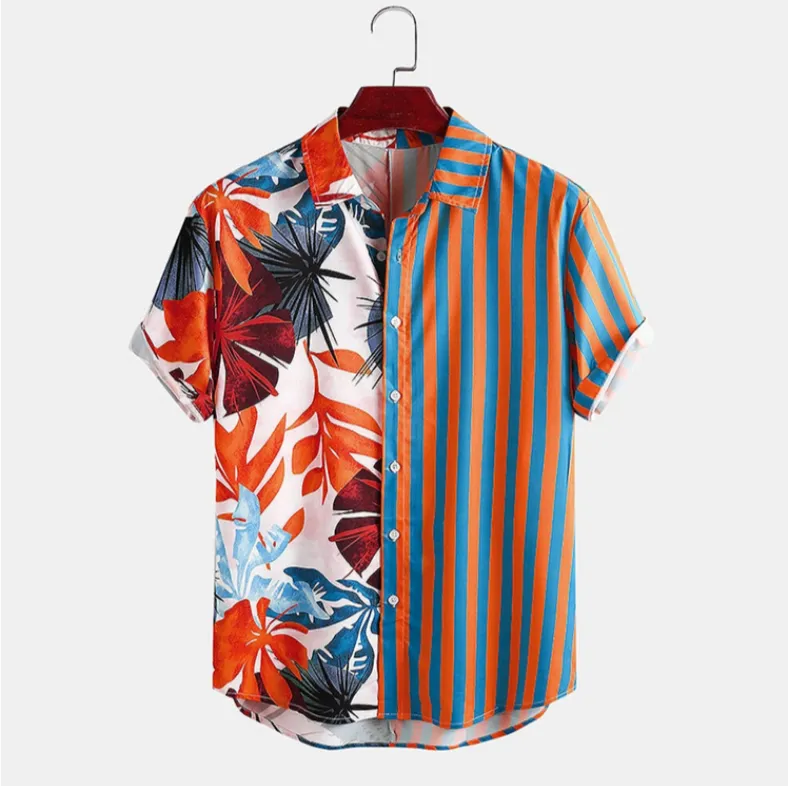 Men Plant & Leaf Striped Patchwork Holiday Shirts