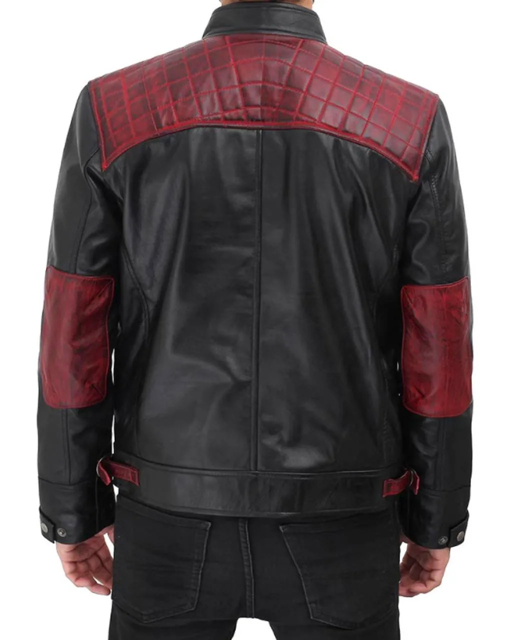 Men's Black Genuine Leather Jacket With Stylish Red Padding