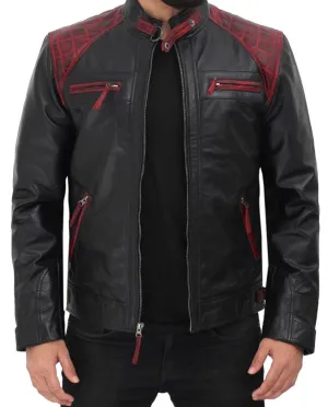 Men's Black Genuine Leather Jacket With Stylish Red Padding