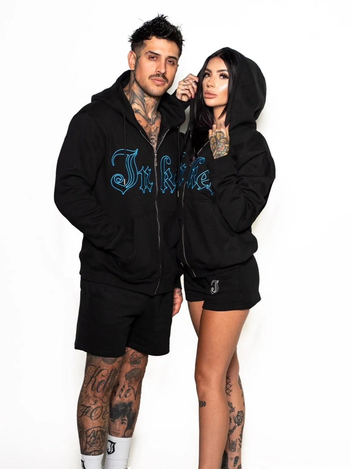 Men's Inked Embroidered Zip Up Hoodie - Black/Blue