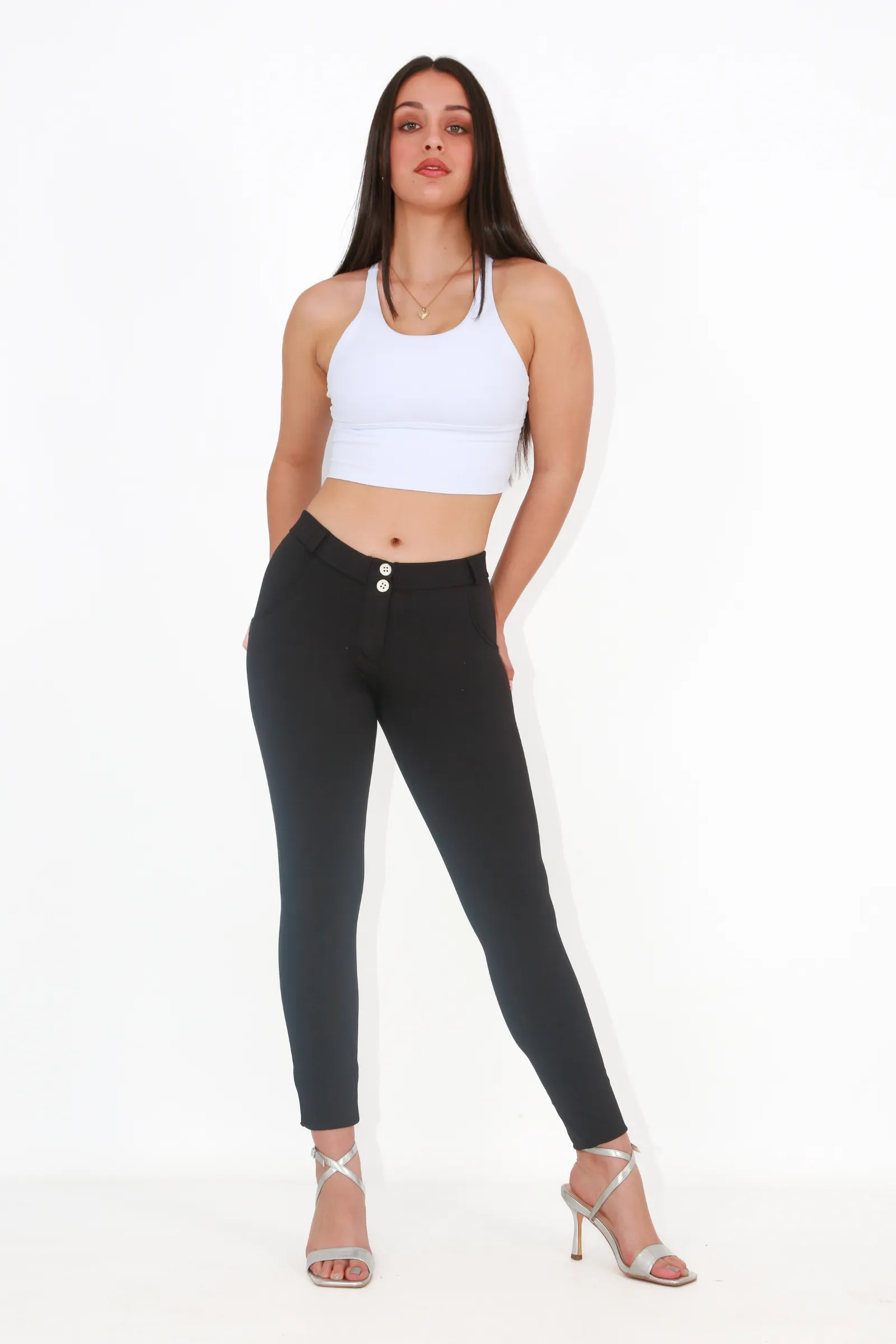 Mid waist spandex Butt lifting Shaping pants -  Black