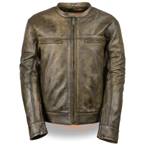 Milwaukee Leather Men's Black Beige Distressed Leather Scooter Jacket with Venting and Gun Pockets