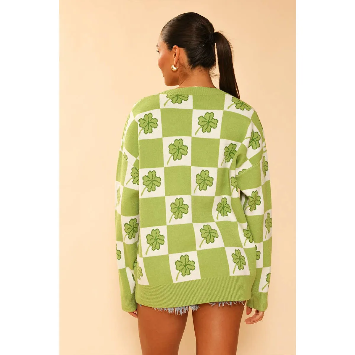 Miss Sparkling Shamrock Checkered Cardigan in Green and White [Available in SM-XL]