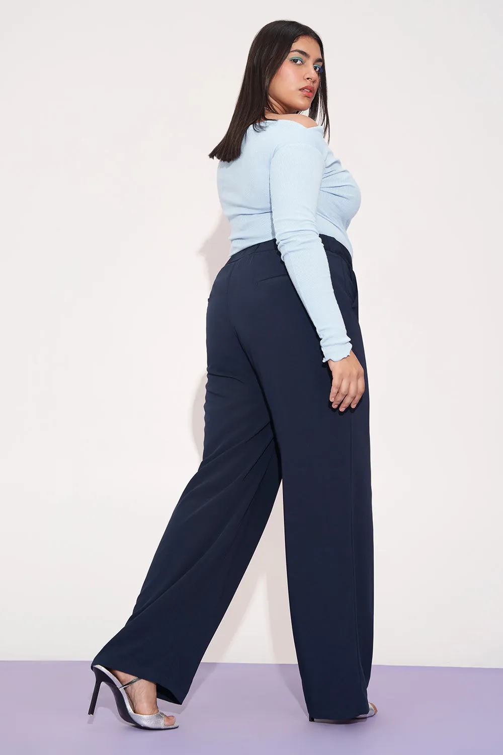 Navy Nexus Pleated Waistband Curve Korean Pants