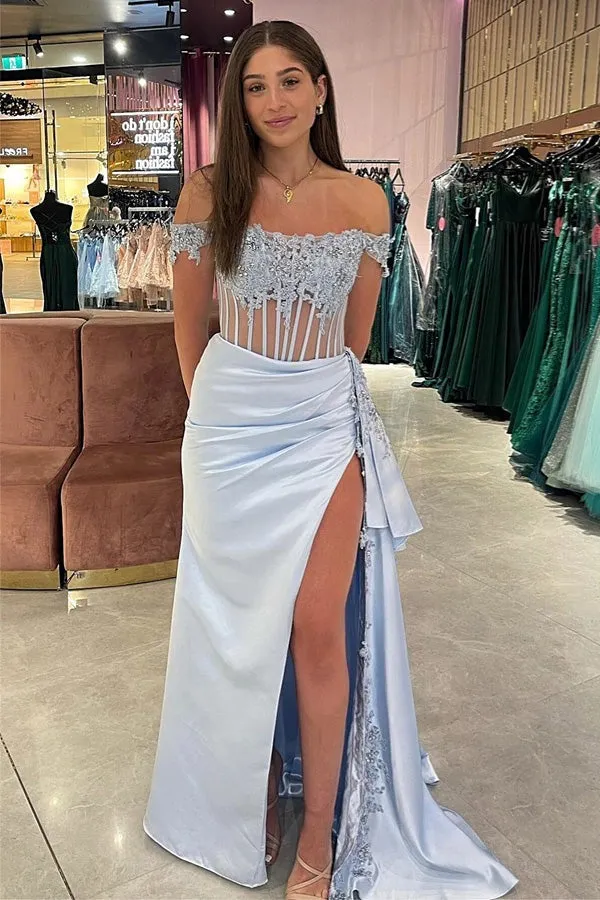 Off-Shoulder Floral Long Mermaid Prom Dresses