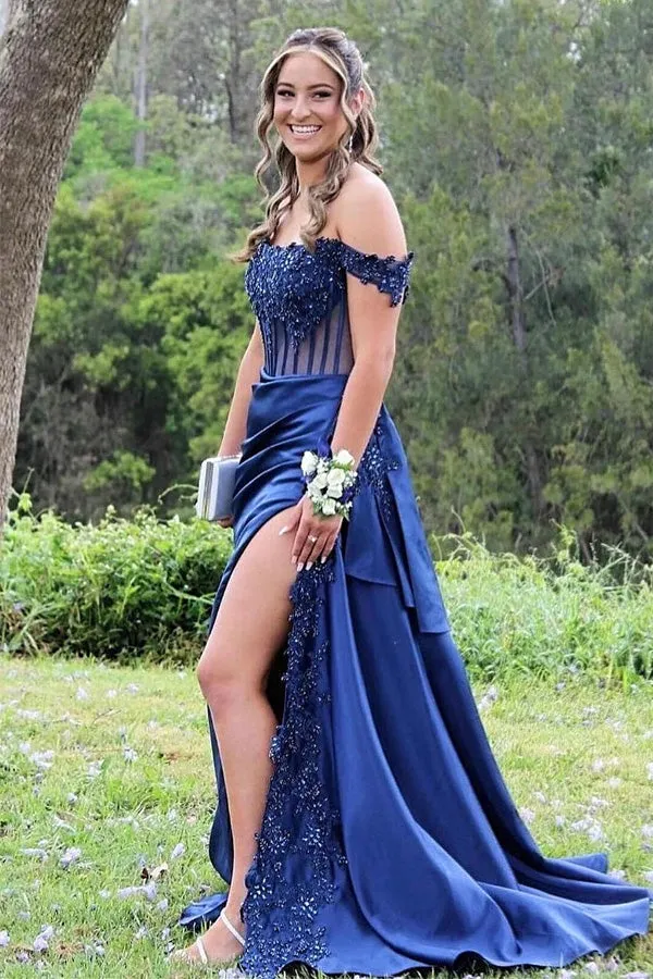 Off-Shoulder Floral Long Mermaid Prom Dresses