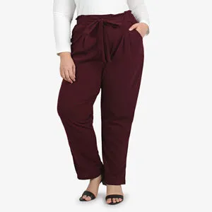 Pepper High-Waisted Plus Size Paperbag Pants - Deep Maroon