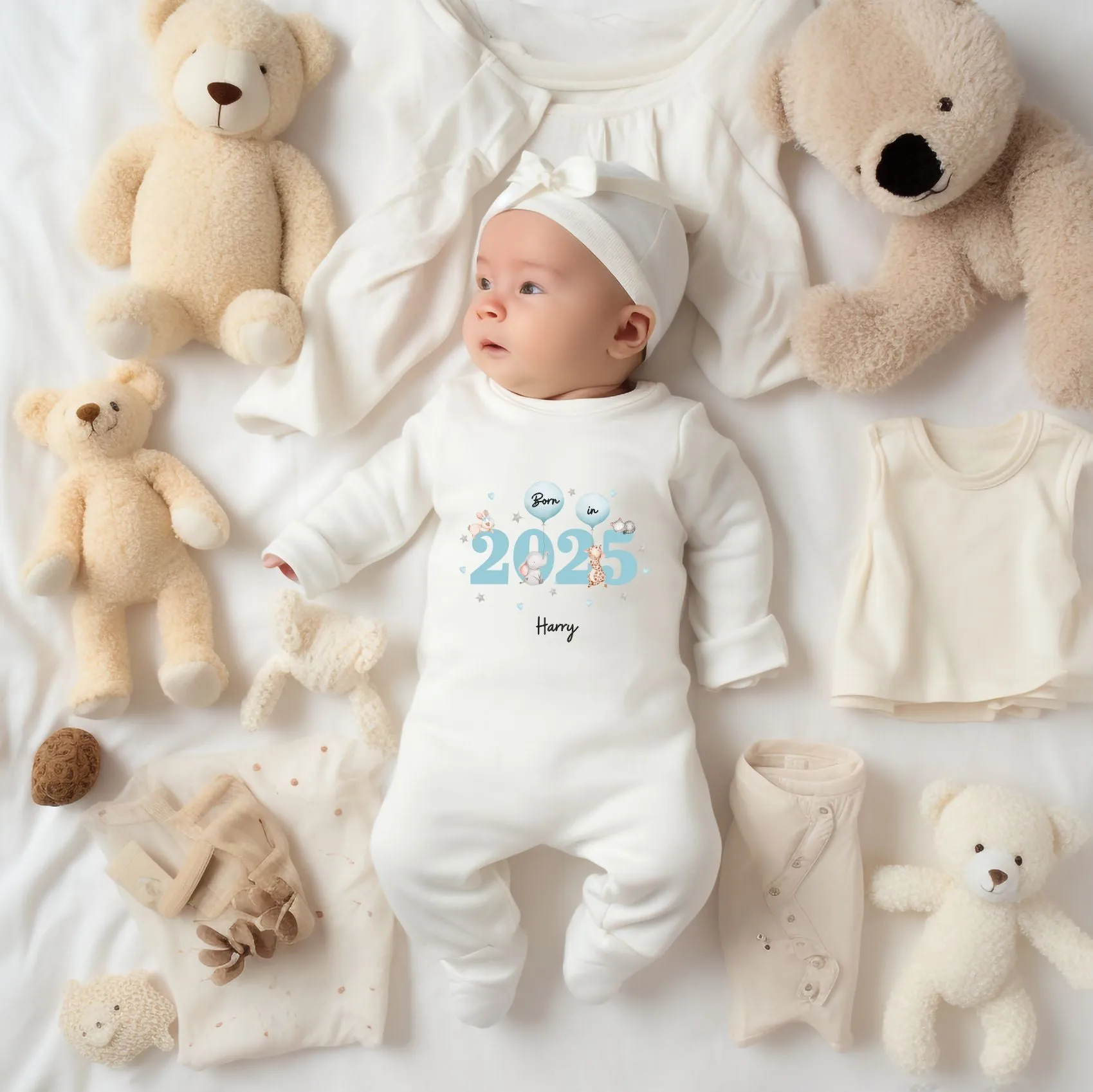 Personalised Born in 2025 Baby Outfit, Coming Home - New baby arrival Vest, Rompersuit - Milestone Blue