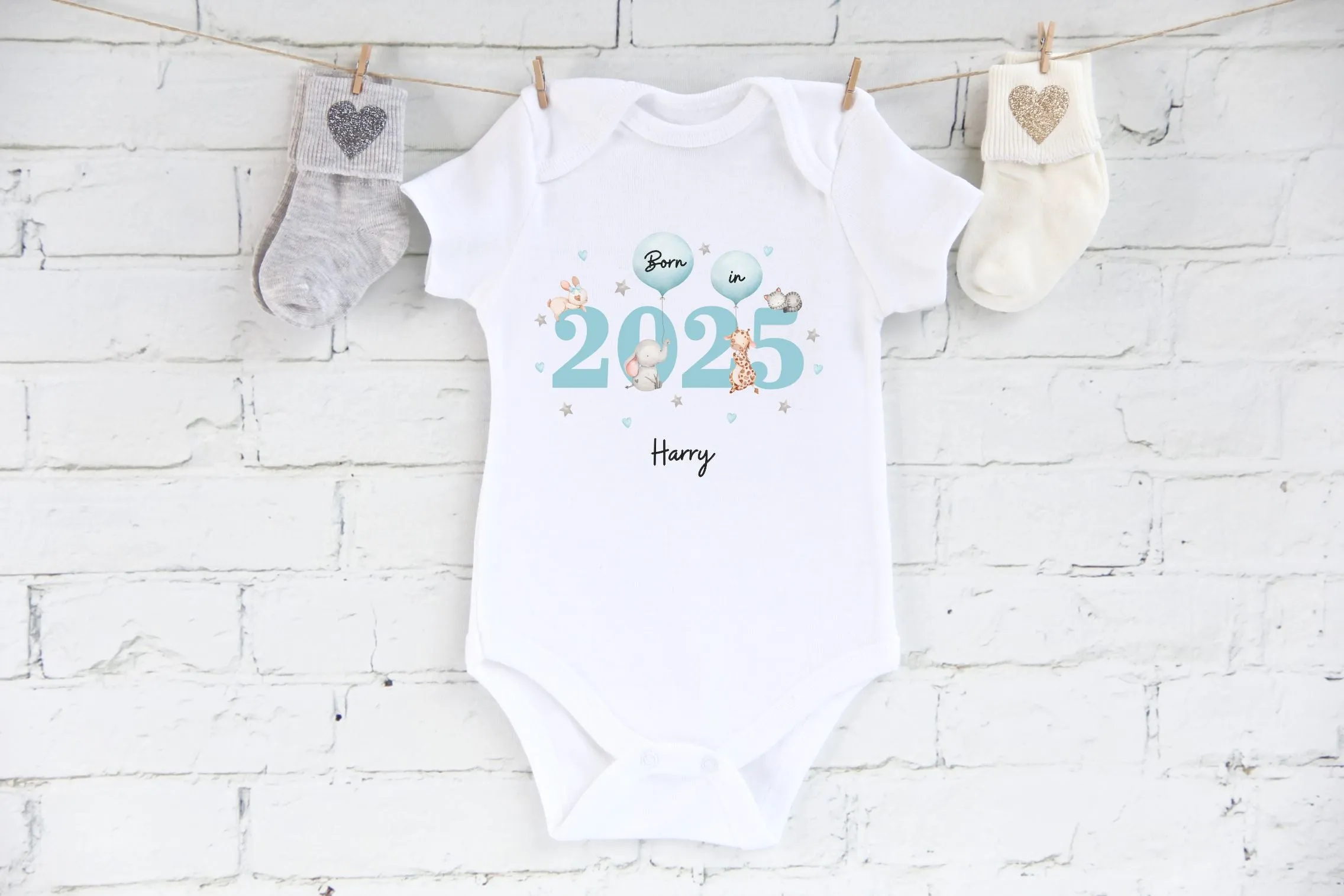 Personalised Born in 2025 Baby Outfit, Coming Home - New baby arrival Vest, Rompersuit - Milestone Blue