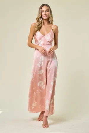 Pink Allover Floral Print Tie Back Ruffle Maxi Dress