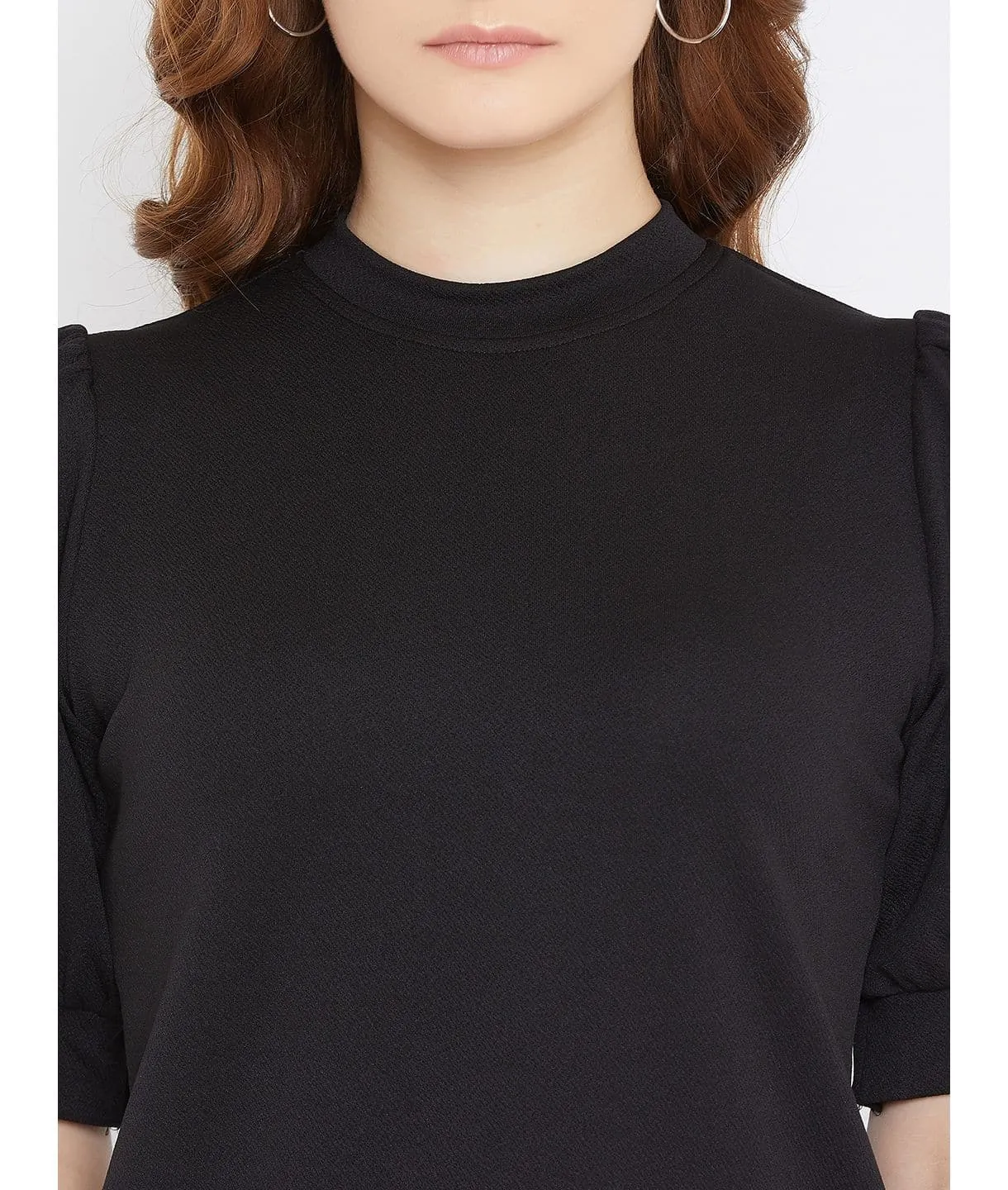 Plus Cotton Solid Stretchable Puff Sleeve Top