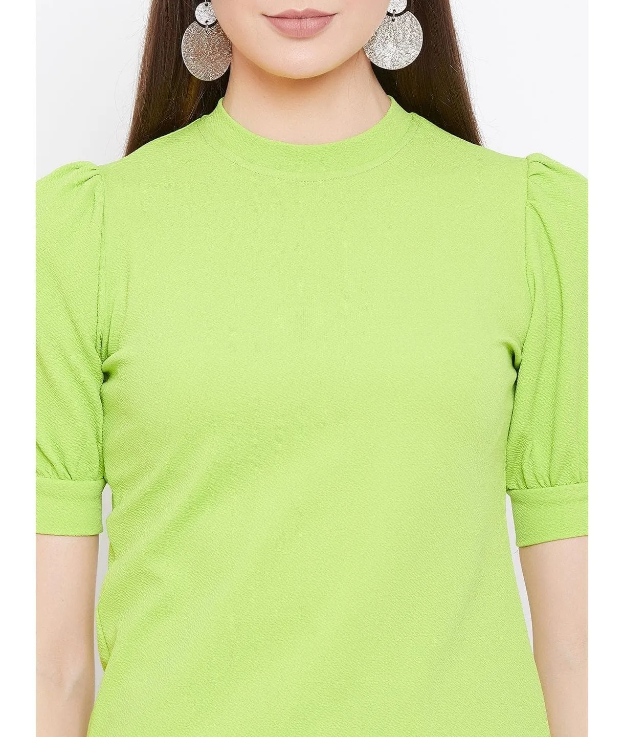 Plus Cotton Solid Stretchable Puff Sleeve Top