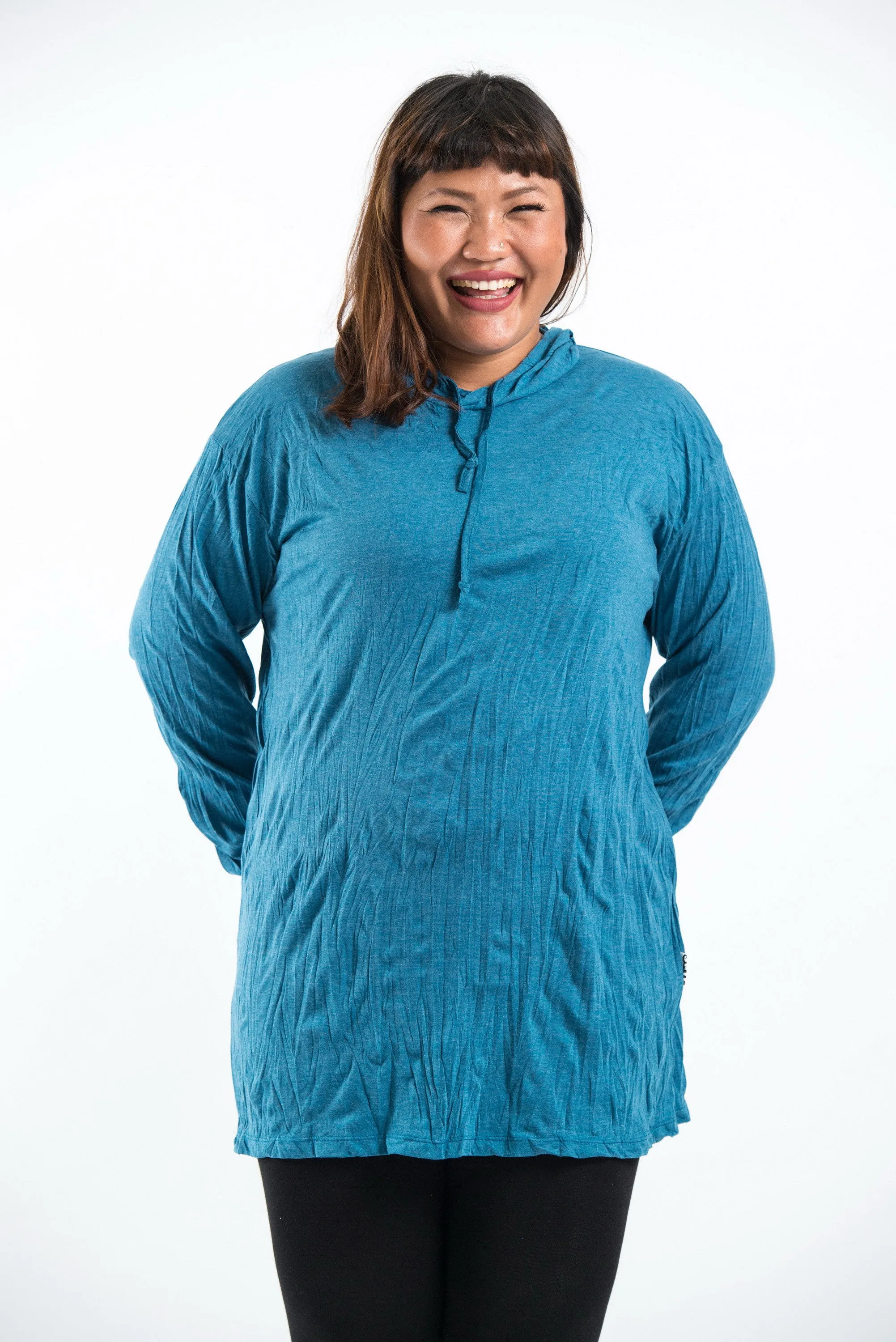 Plus Size Unisex Solid Color Hoodie in Denim Blue