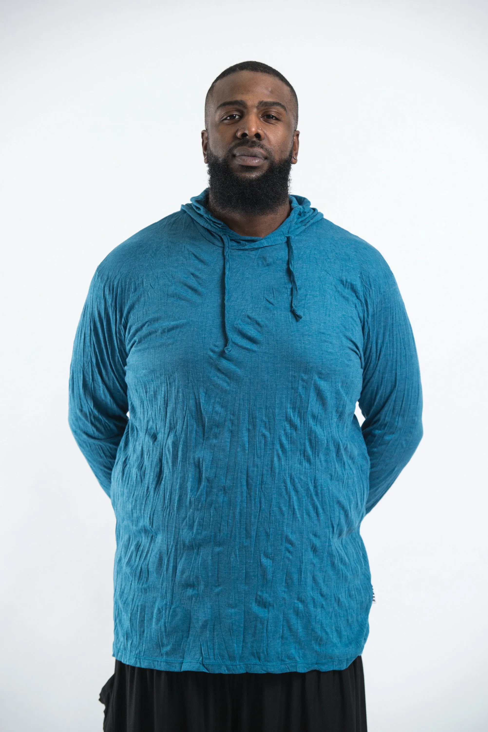 Plus Size Unisex Solid Color Hoodie in Denim Blue