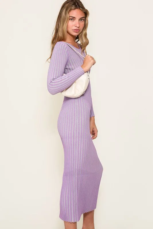 Purple 2 Tone Ribbed Midi Dress