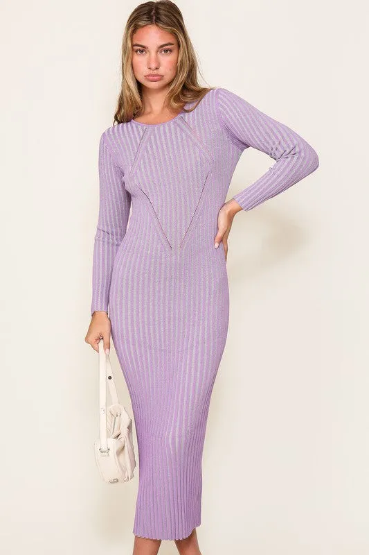 Purple 2 Tone Ribbed Midi Dress