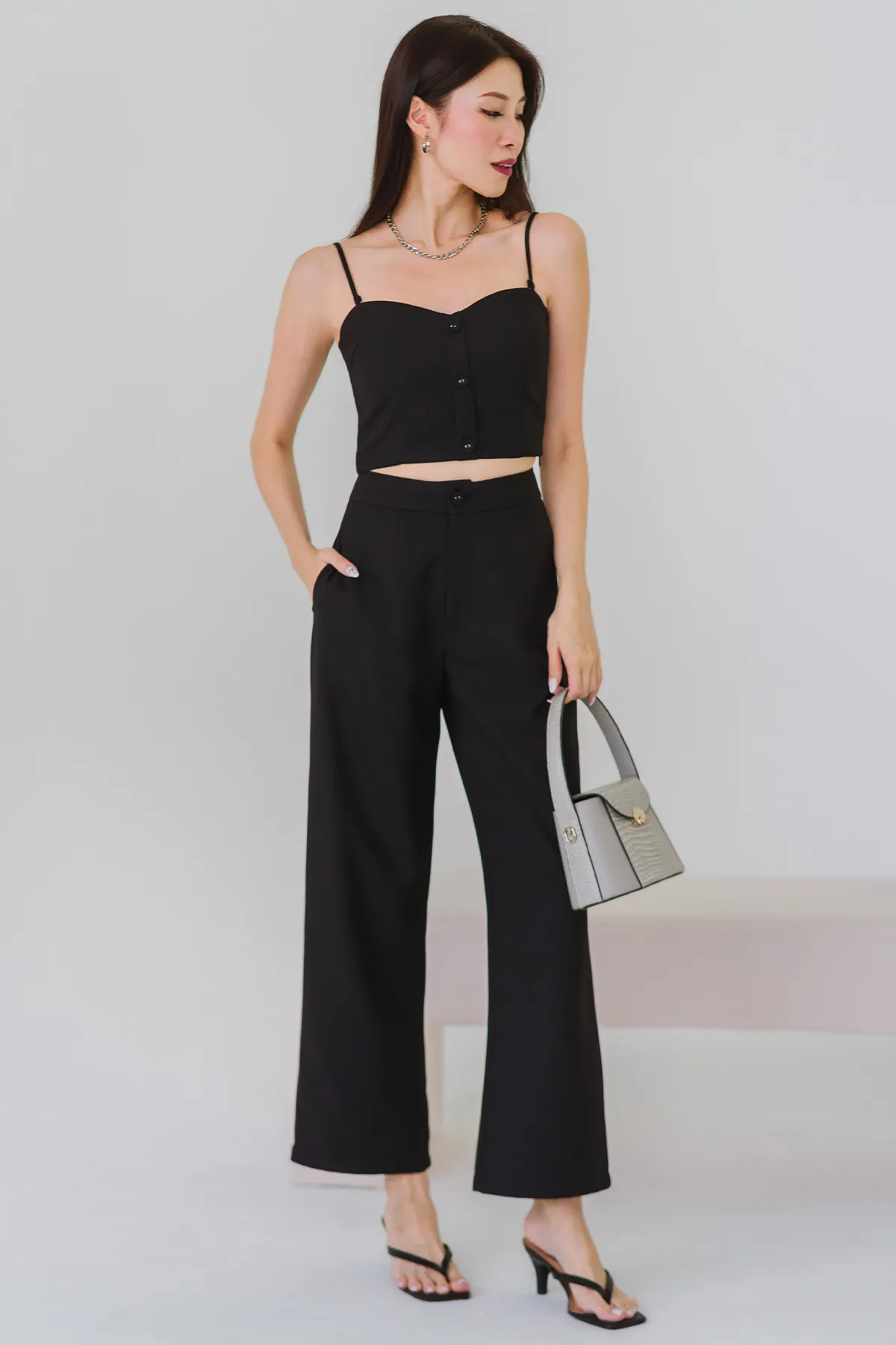 Rea Textured Tailored Pants (Black)