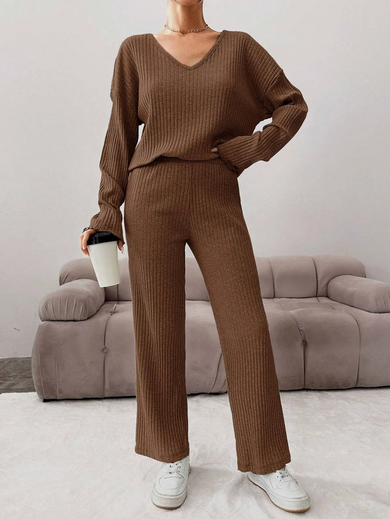 RIBBED LONG SLEEVE TWO PIECE SET