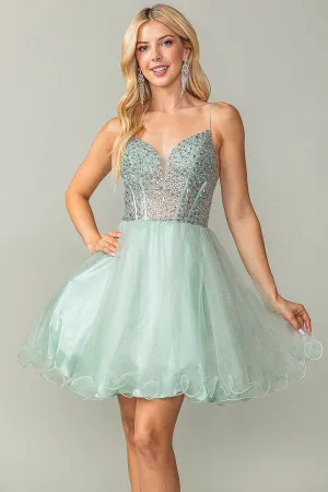 Sage Bustier Illusion Rhinestone Top A Line Short Dress