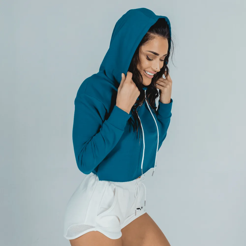 She-Wolf Crop Hoodie - Teal