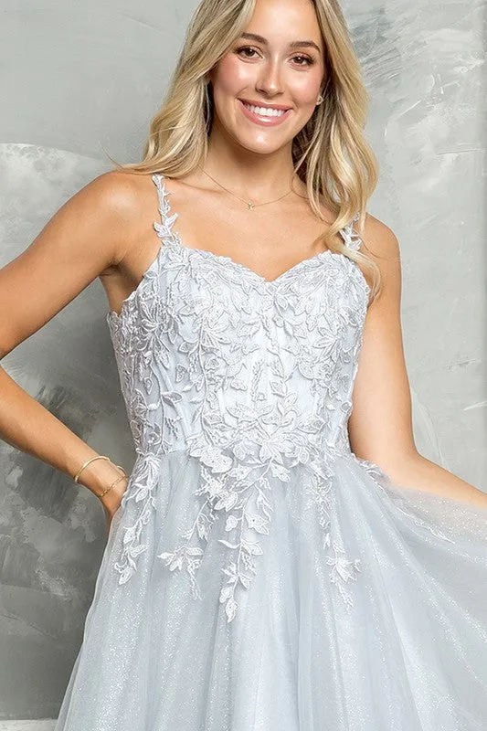 Silver Embroidered Sweetheart Top Cocktail Dress