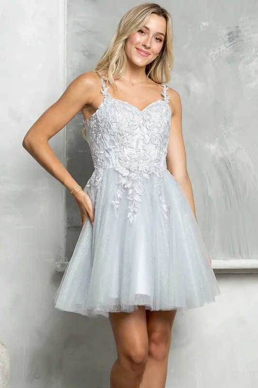 Silver Embroidered Sweetheart Top Cocktail Dress