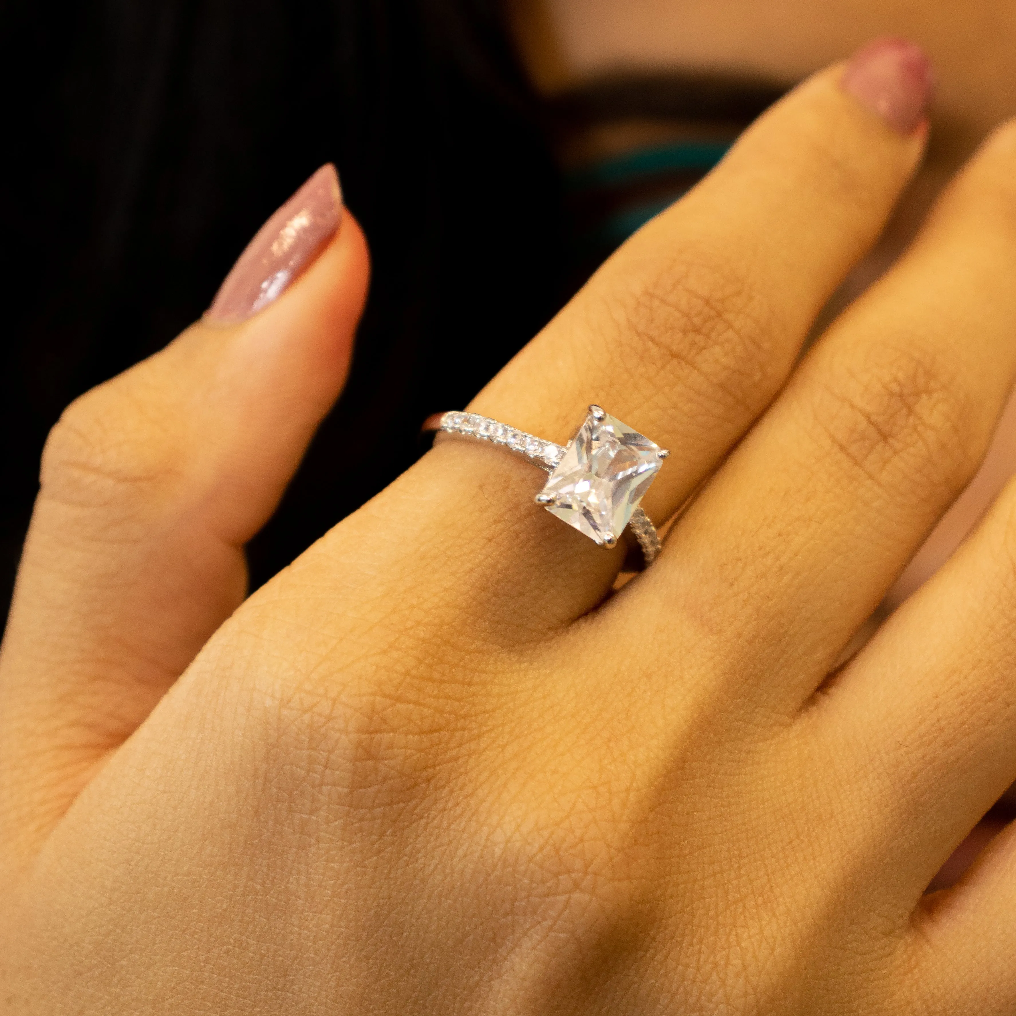 Silver Studded Rectangular Ring