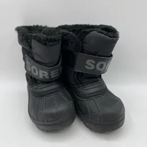 Size 7: Sorel Black Faux Fur Single Strap Insulated Snow Boots