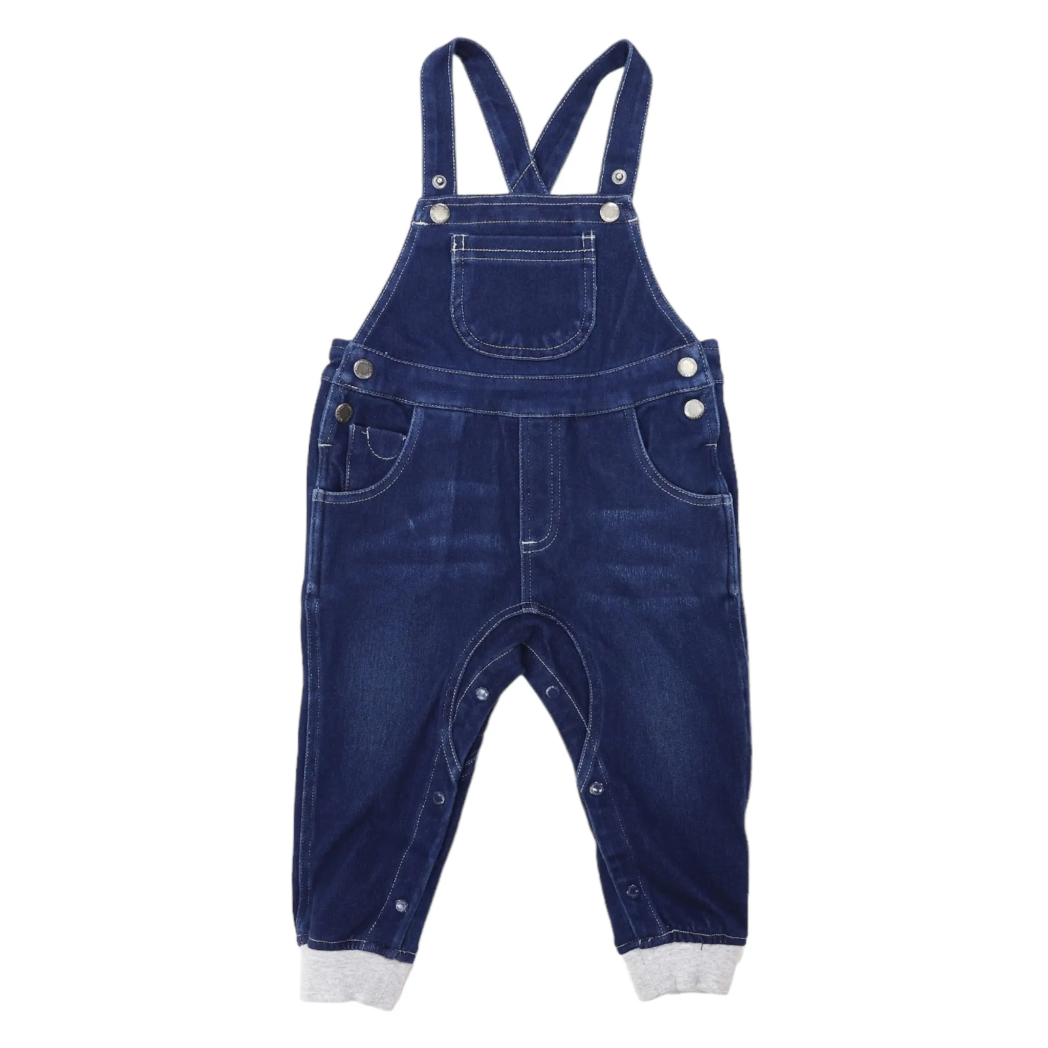 Stretch Denim Overalls Dark Blue