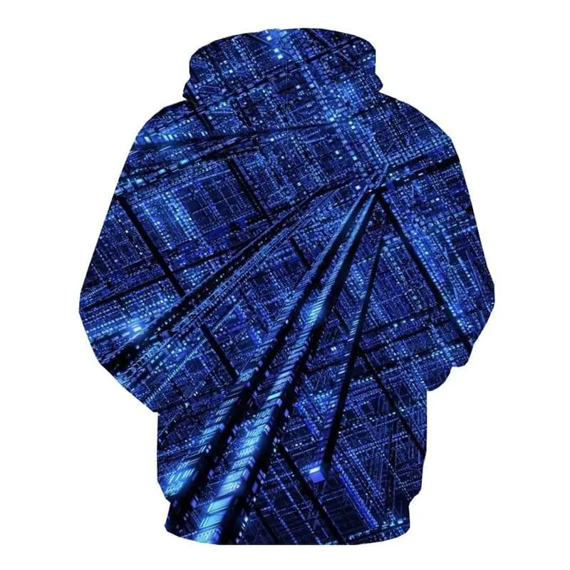 Technology Hoodie Men Metal Sweatshirt Printed Blue Hoodie Print Unisex