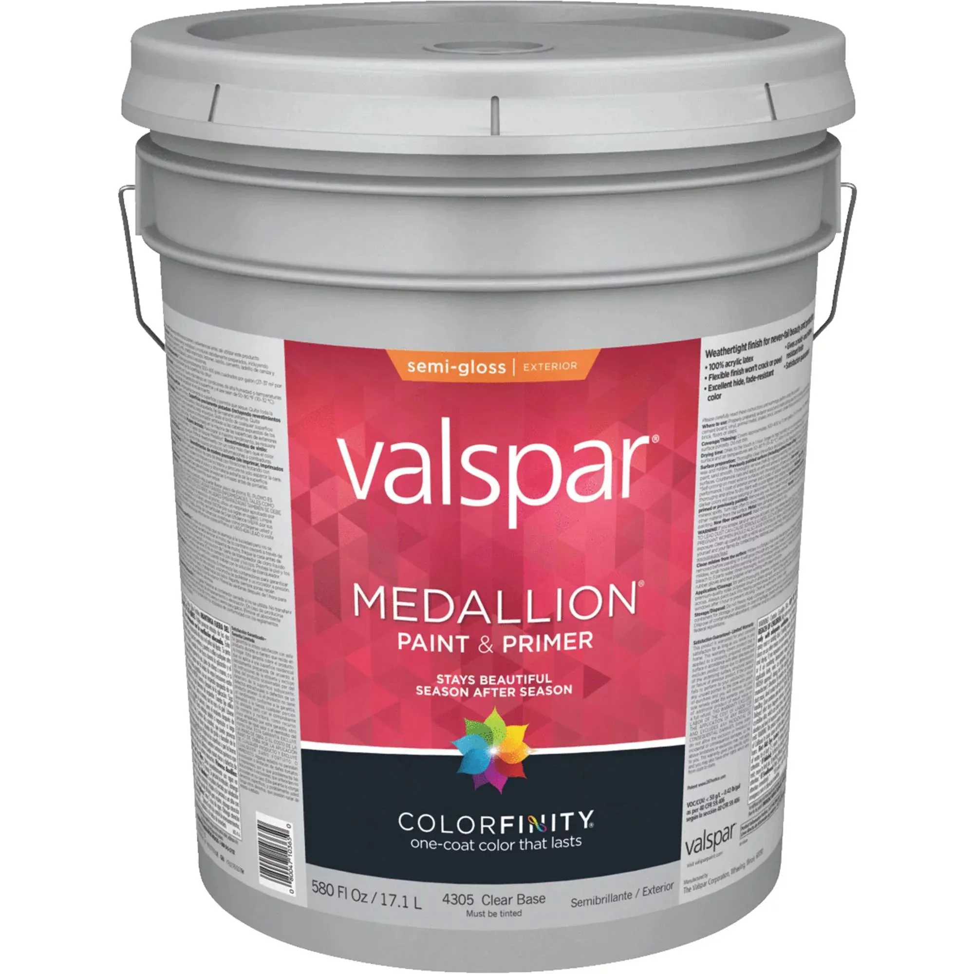 Valspar® Medallion® Plus Exterior Paint   Primer Semi-Gloss 5 Gallon Clear Base (5 Gallon, Clear Base)