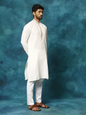 VASTRAMAY Cream & White Men's Kurta Pyjama