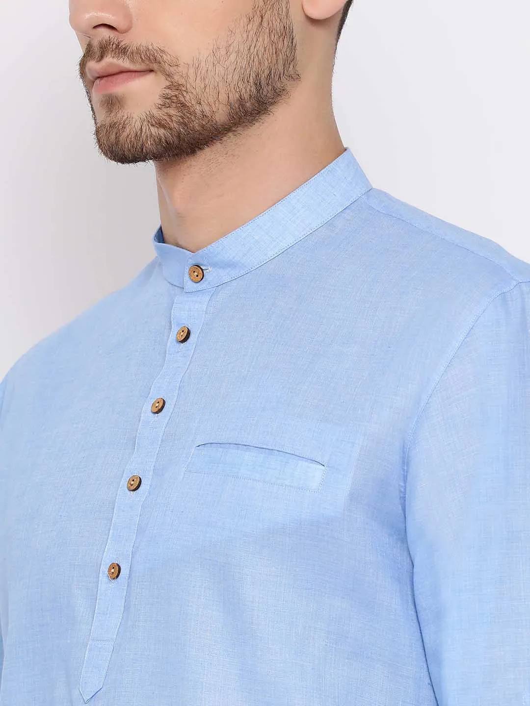 VASTRAMAY Light Blue Cotton Blend Kurta