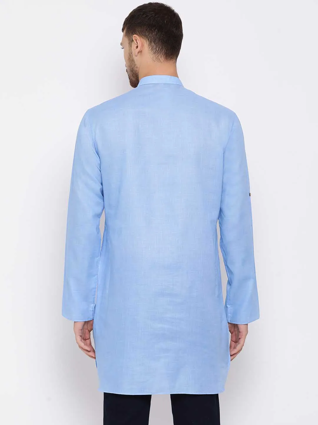 VASTRAMAY Light Blue Cotton Blend Kurta