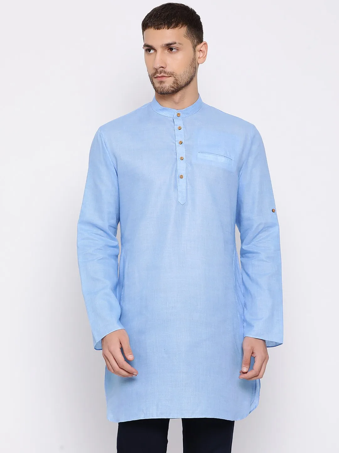 VASTRAMAY Light Blue Cotton Blend Kurta