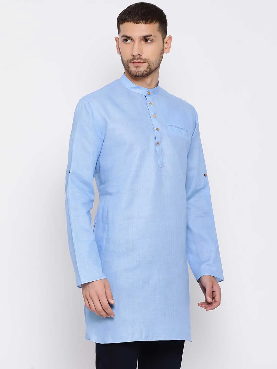 VASTRAMAY Light Blue Cotton Blend Kurta