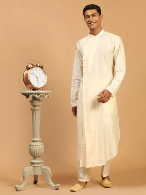 Vastramay Men's Cream Pleated Kurta Set