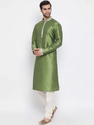 VASTRAMAY Men's Green Silk Kurta Pyjama Set