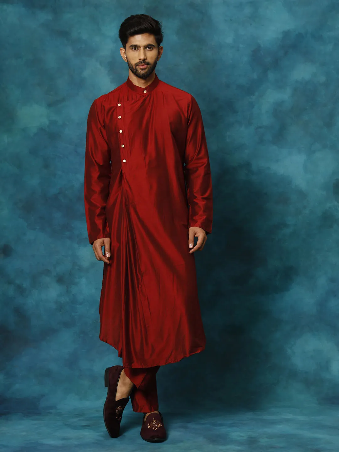 Vastramay Men's Maroon Kurta Pyjama Set