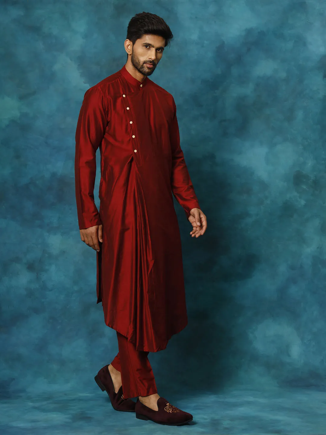 Vastramay Men's Maroon Kurta Pyjama Set