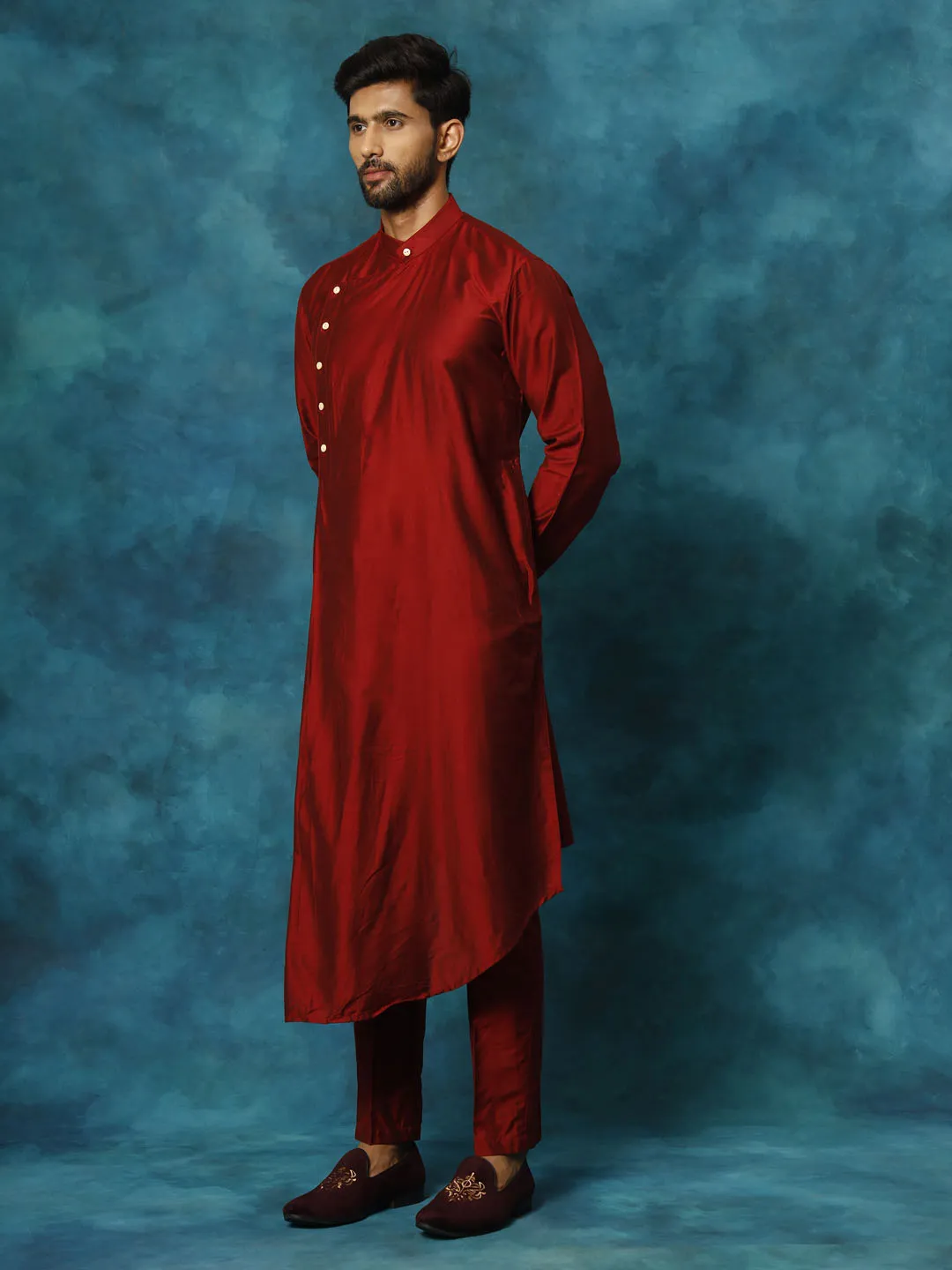 Vastramay Men's Maroon Kurta Pyjama Set