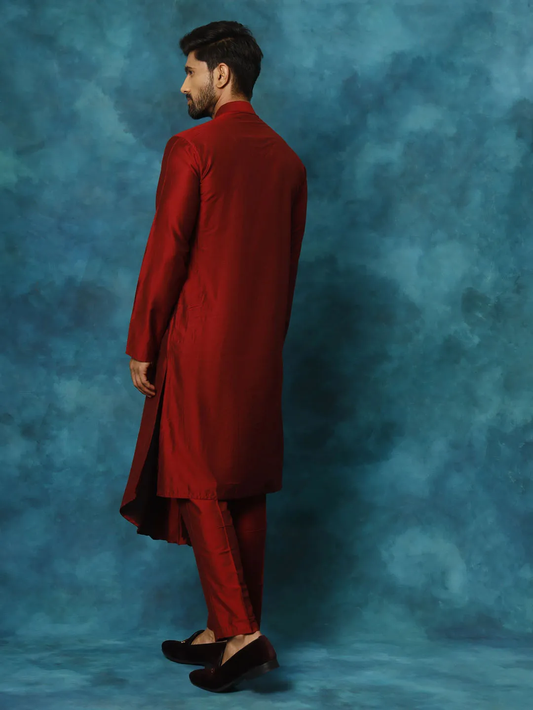 Vastramay Men's Maroon Kurta Pyjama Set