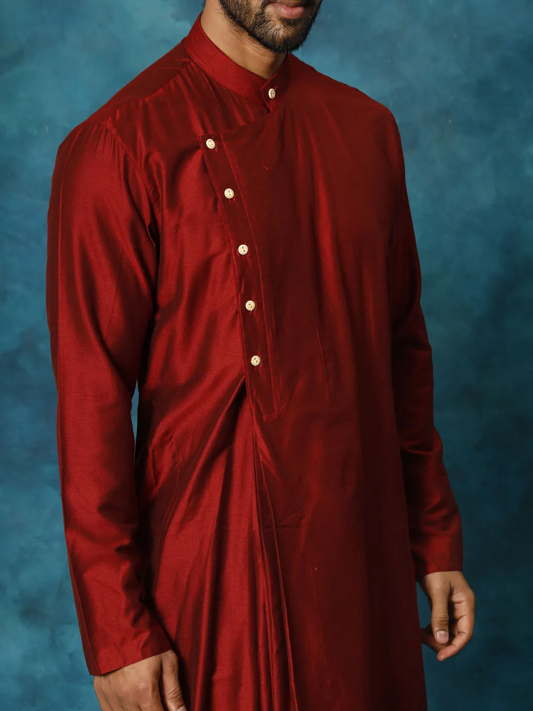 Vastramay Men's Maroon Kurta Pyjama Set