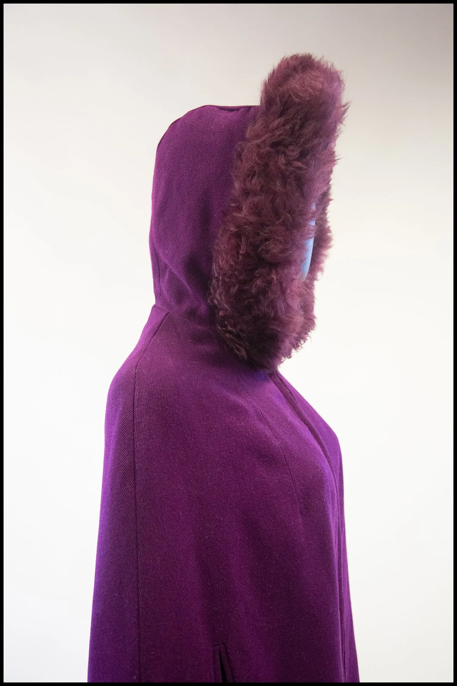 Vintage 1960s Purple Wool Hooded Cape