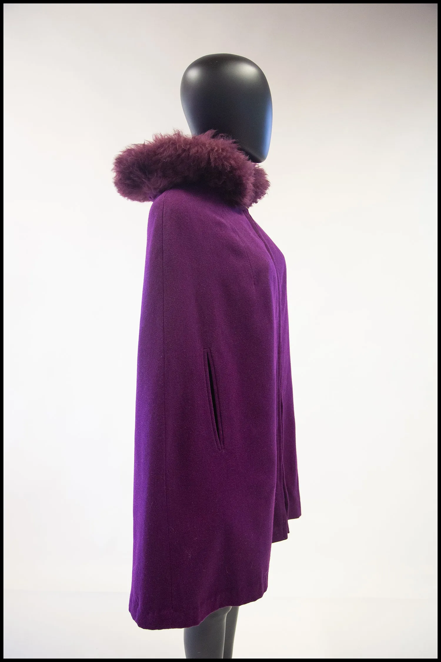 Vintage 1960s Purple Wool Hooded Cape