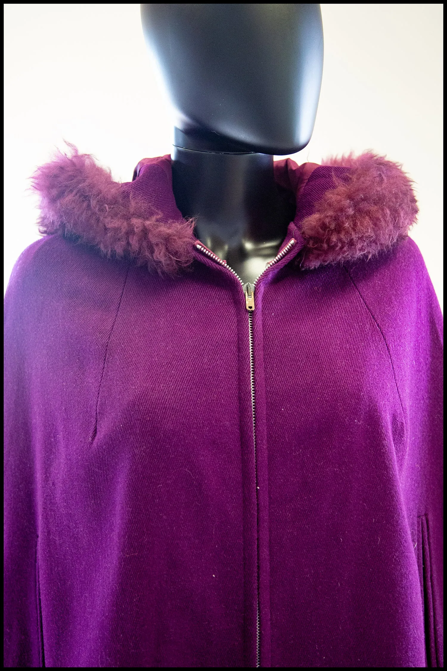 Vintage 1960s Purple Wool Hooded Cape