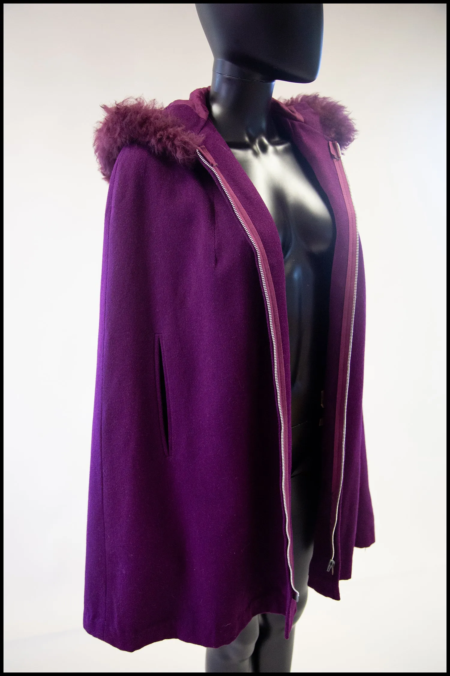 Vintage 1960s Purple Wool Hooded Cape