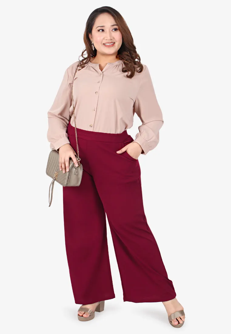 Wendie Basic Plus Size Wide Leg Pants - Maroon