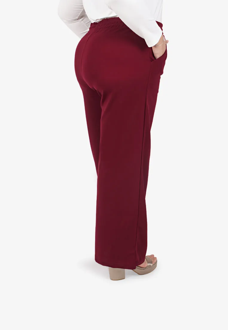 Wendie Basic Plus Size Wide Leg Pants - Maroon