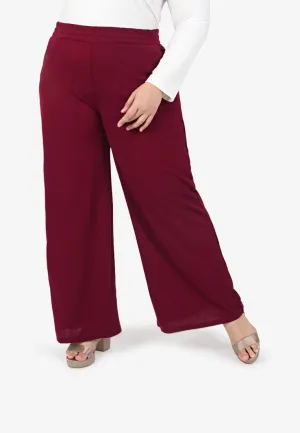 Wendie Basic Plus Size Wide Leg Pants - Maroon